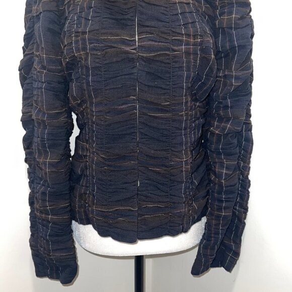 Zara woman dark blue wool ruched plaid jacket size Small - Picture 4 of 15
